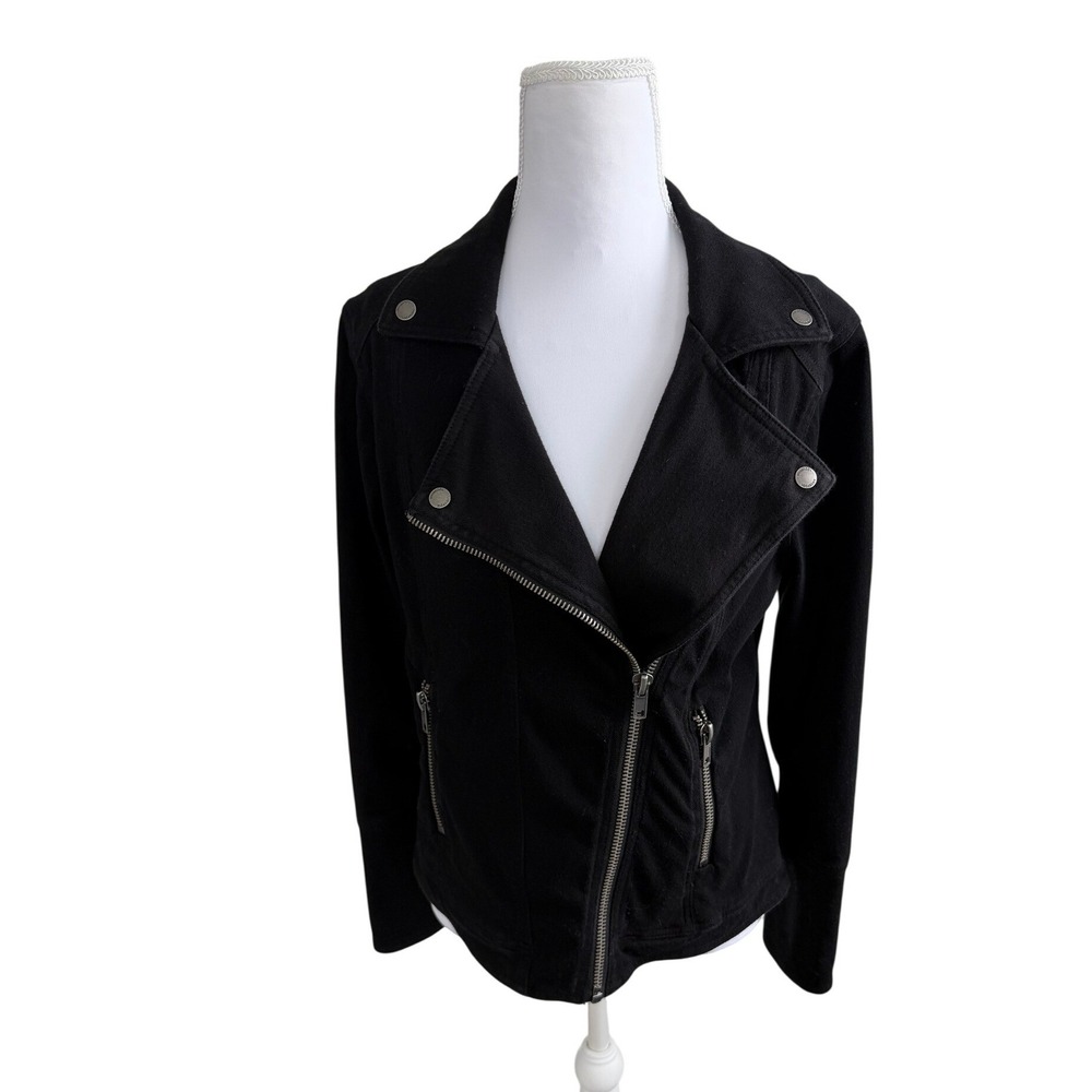 Liverpool Jeans Company Black Knit Moto Jacket Zip Pocket Women's Small - Picture 2 of 9
